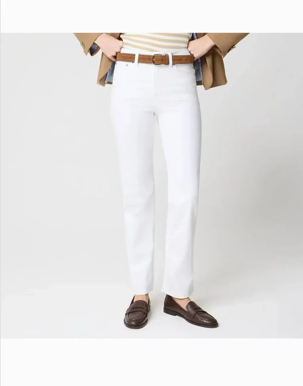 J Crew Mid Rise Straight Jeans 33 White NWT All Day Stretch Denim CQ504